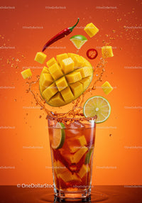 Refreshing Spicy Mango Lime Drink with Ice Splash