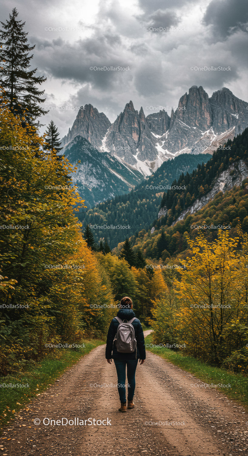 Majestic Mountain Range with Autumn Forest and Trekking Trail