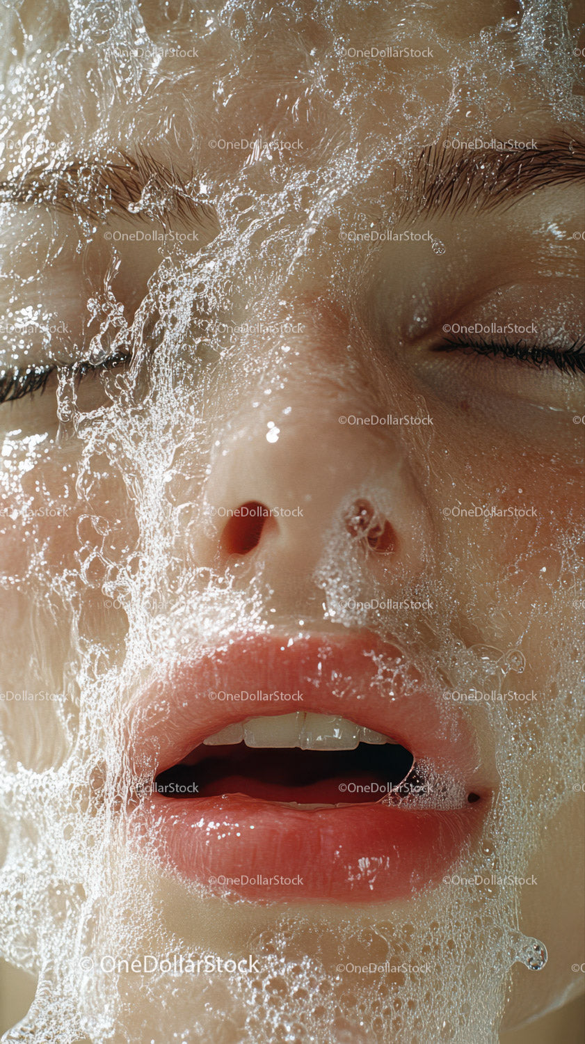 Artistic Close-up of a Woman's Face with Water Droplets