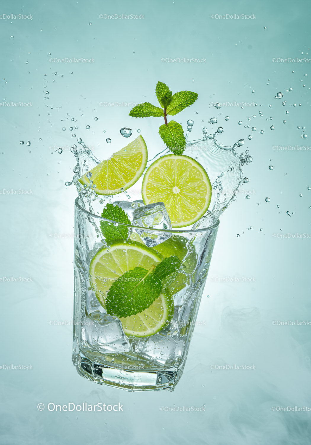 Refreshing lime and mint splash in clear glass