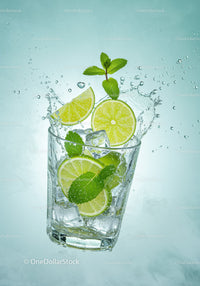 Refreshing lime and mint splash in clear glass