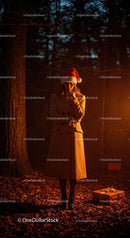 Woman in Santa Hat Standing Thoughtful Near Gift Box