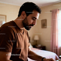 Thoughtful man concentrating in cozy home interior