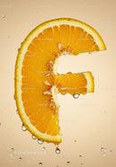 Fresh orange slice with water droplets in soft light