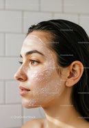 Close-up of young woman with facial cleanser foam