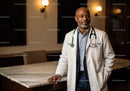 Professional Doctor in White Coat with Stethoscope in Modern Hospital
