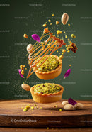 Pistachio Tartlets with Caramel and Flower Petals