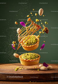 Pistachio Tartlets with Caramel and Flower Petals