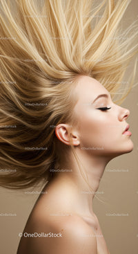 Profile of a young woman with flowing blonde hair