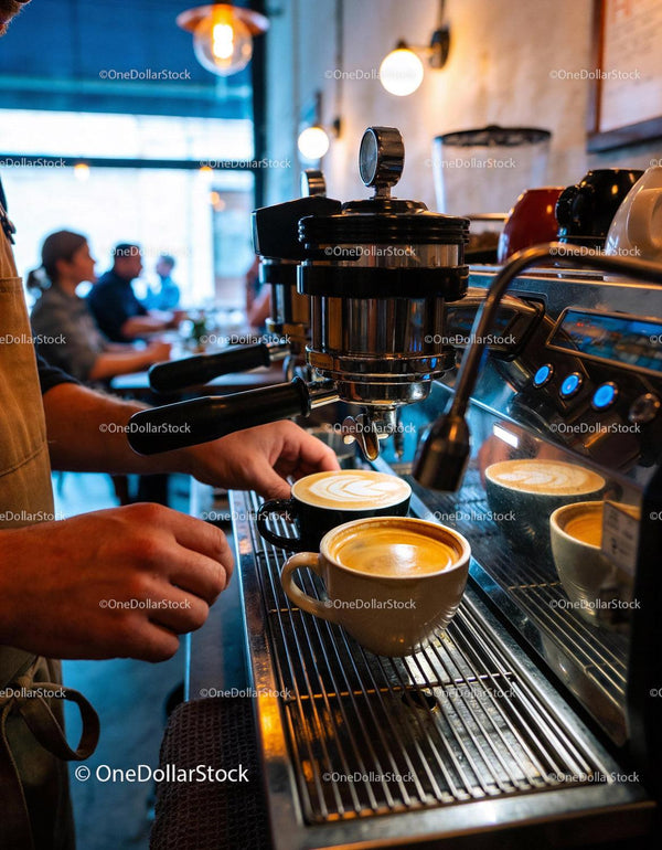 Barista preparing fresh coffee drinks in cozy cafe
