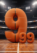 Basketball Textured Numbers 9 and 99 on Court