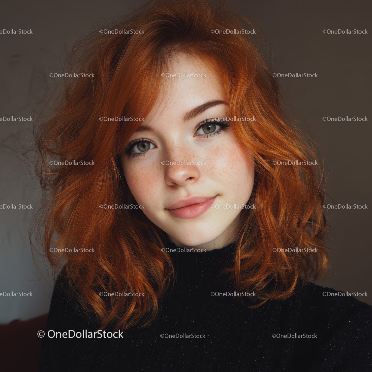 Redhaired Woman in Black Turtleneck with Confident Expression