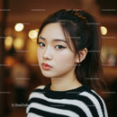 Portrait of a Young Woman with Stylish Makeup and Black and White Striped Sweater