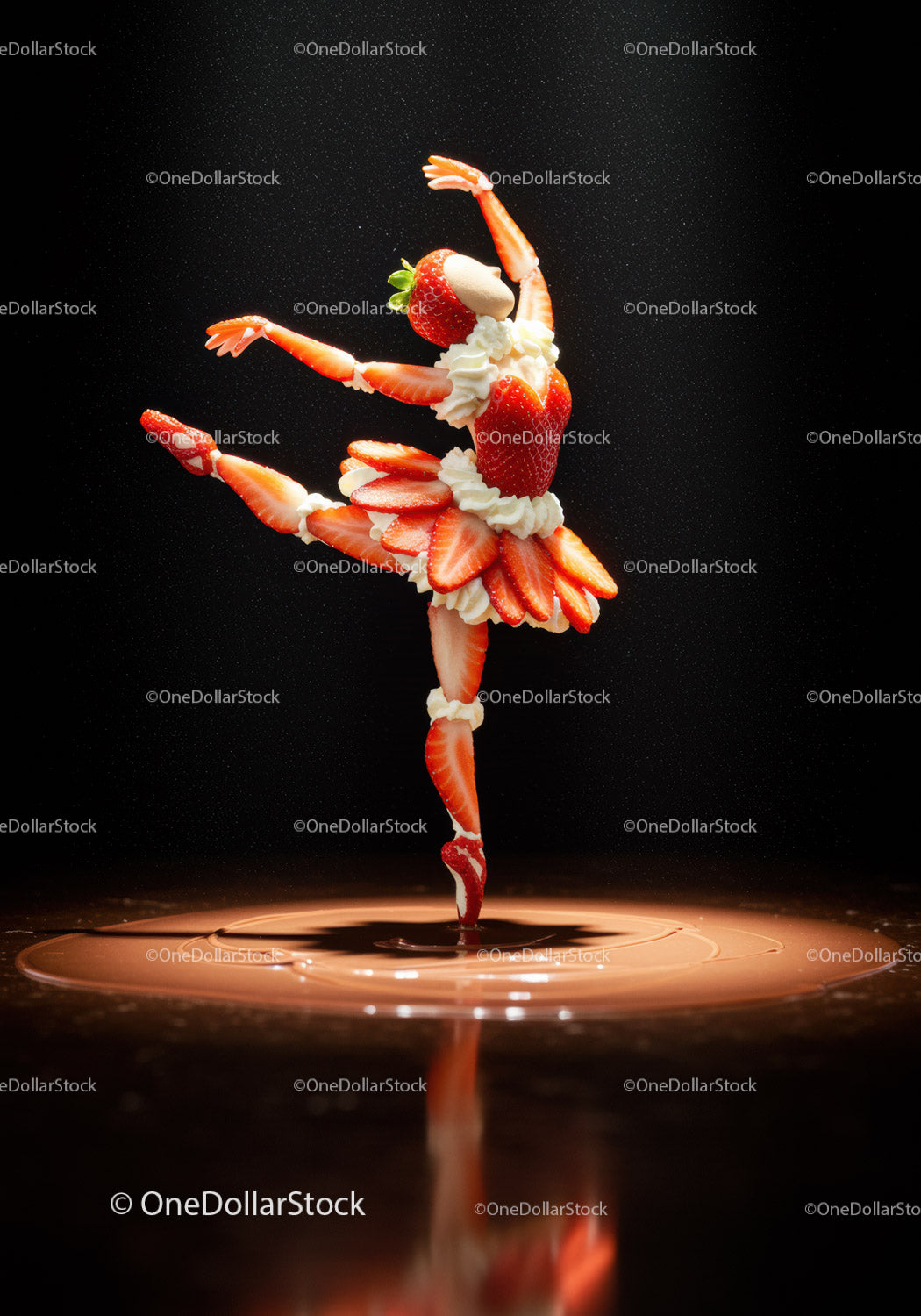 Ballerina figure crafted from strawberries and cream