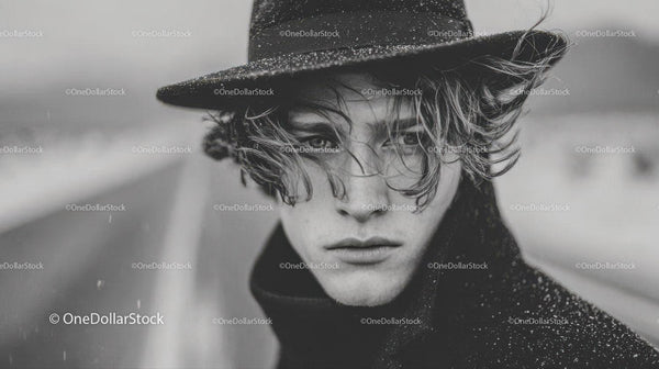 Stylish Young Man in Black Hat Outdoor Street Fashion Portrait