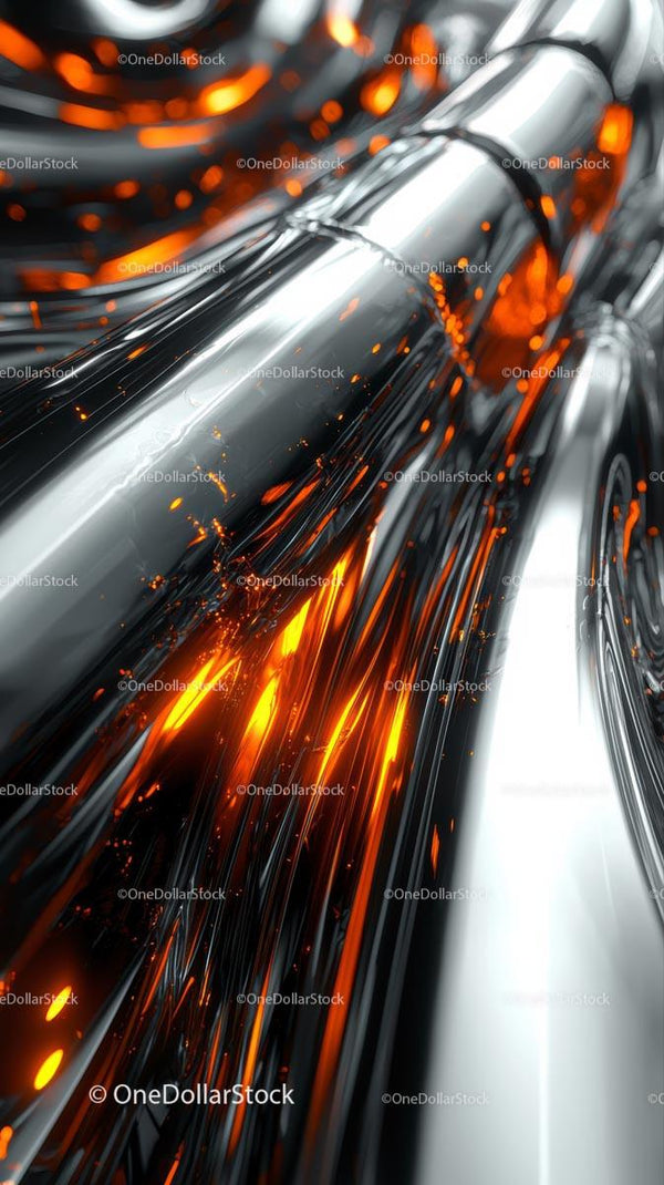 Futurystyczna metaliczna powierzchnia z pomarańczowymi świecącymi akcentami
