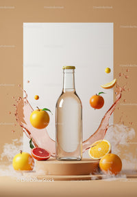 Clear glass bottle with fresh citrus splash