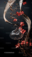 Elegant jewelry with gold and pink flowers on black background