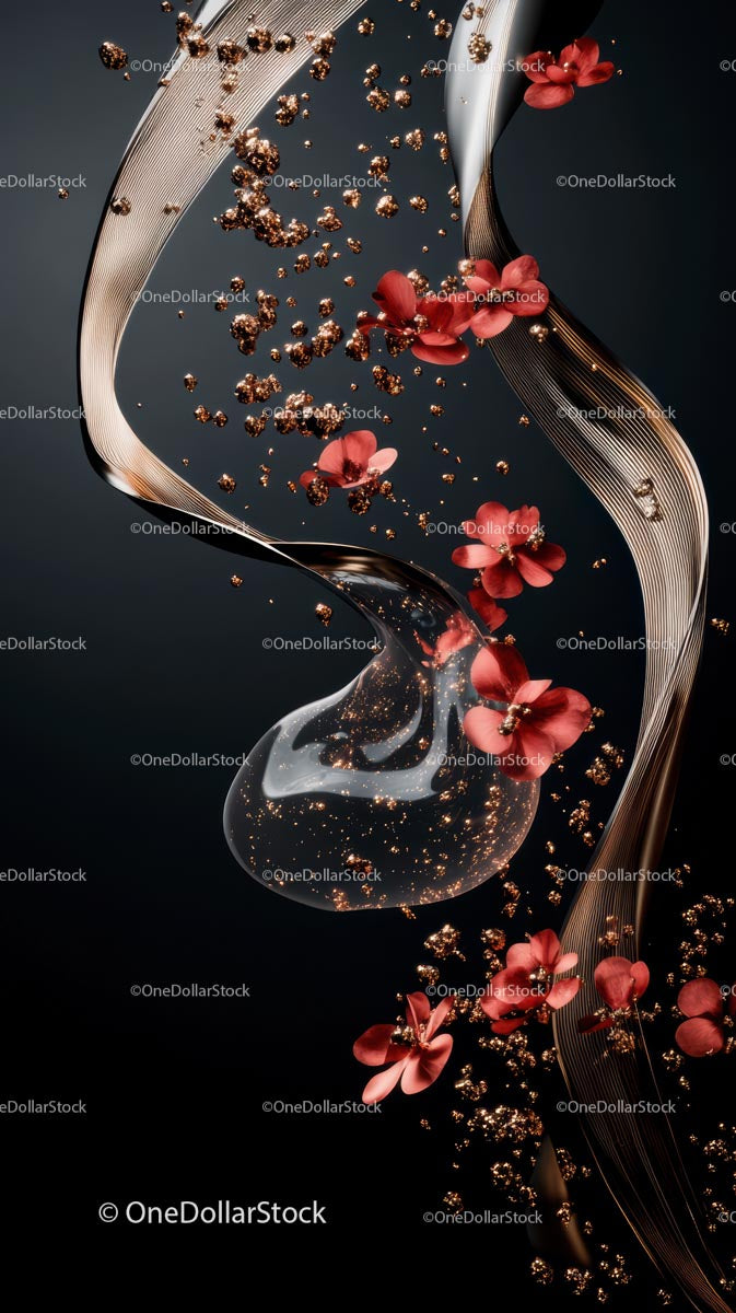 Elegant jewelry with gold and pink flowers on black background