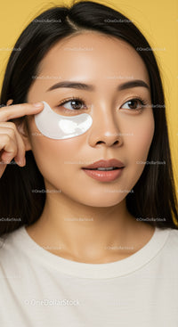 Young Woman Applying Under-Eye Gel Mask for Refreshing Skincare Routine