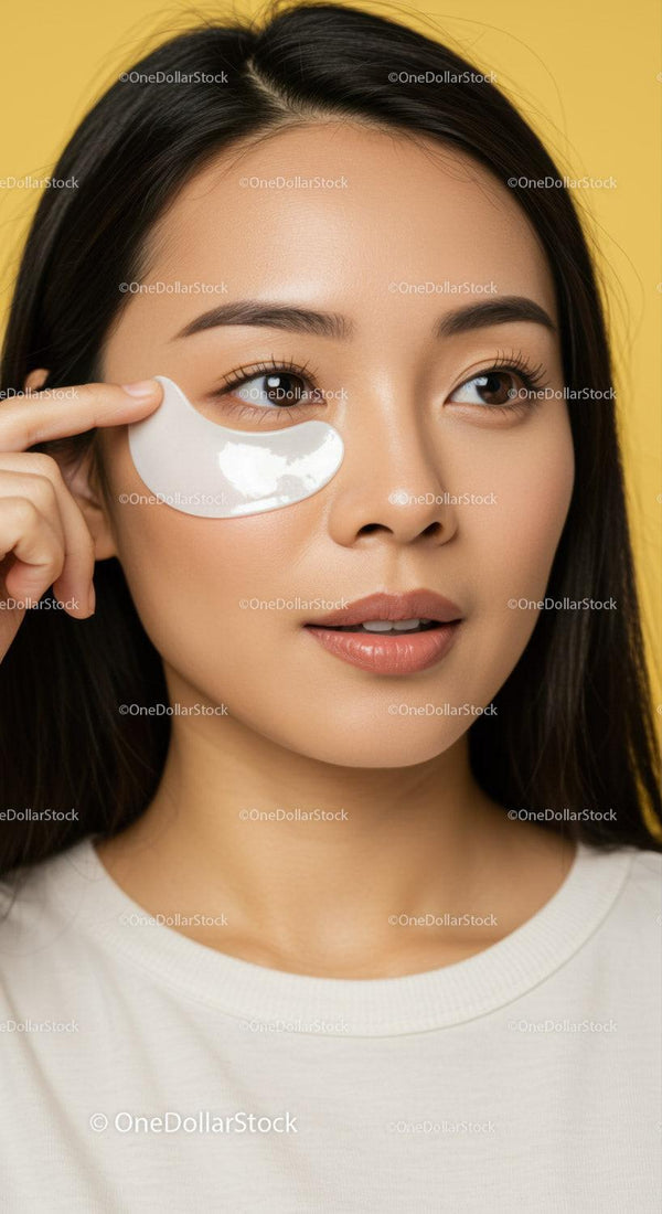 Young Woman Applying Under-Eye Gel Mask for Refreshing Skincare Routine