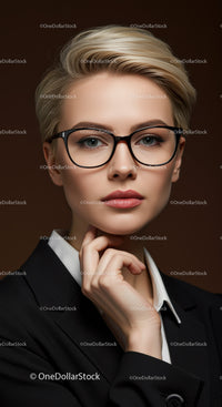 Elegant Blonde Woman Wearing Glasses In Formal Business Attire