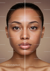 Split Face of Young Woman with Flawless Skin and Natural Makeup