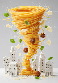 Spinning Tornado of Spaghetti with Meatballs and Basil