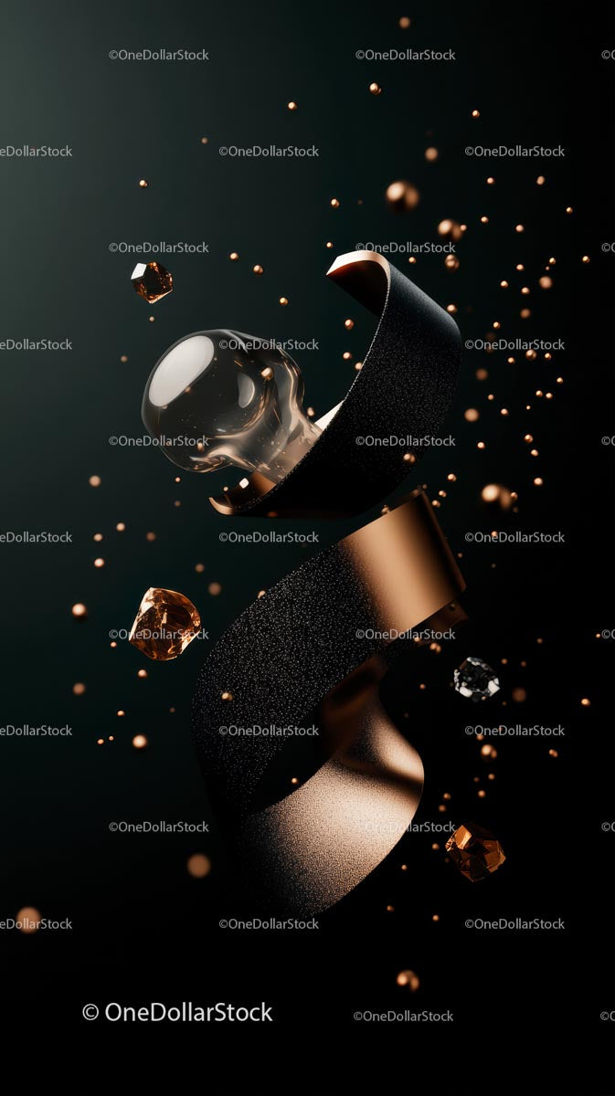 Elegant Black and Gold Perfume Bottle with Floating Gems