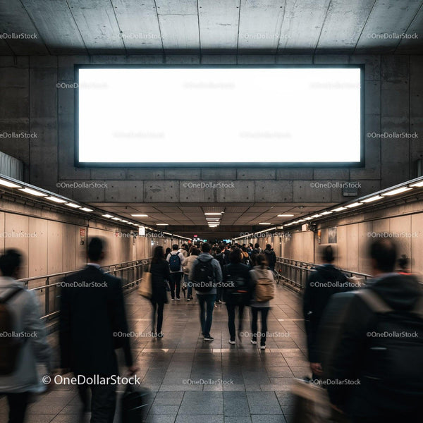 Crowded Underground Passageway Filled with Commuters JPG Mockup Image