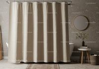 Elegant Beige Fabric Shower Curtain in Modern Bathroom