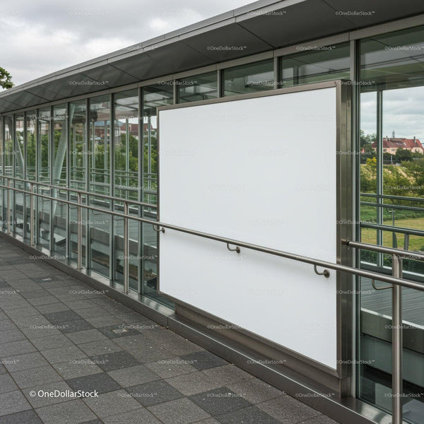 Empty large billboard on modern glass walkway JPG Mockup Image