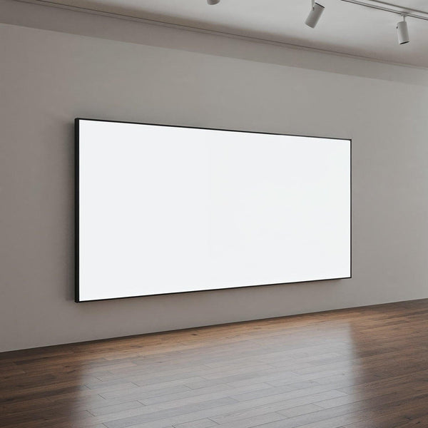 Minimalist blank canvas in modern gallery space JPG Mockup Image
