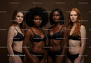 Diverse women in black lingerie standing confidently