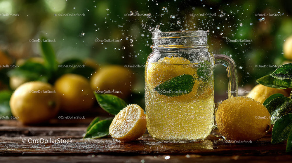 Cool Lemonade in Mason Jar with Fresh Lemons and Mint