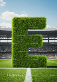 Lush Grass Letter E Standing on Soccer Field