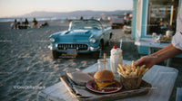Beachside Diner with Classic Car and Casual Food Scene