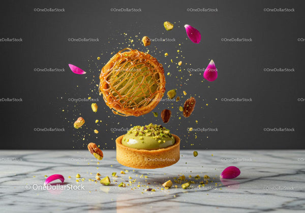 Deconstructed Pistachio Tart with Caramel and Flower Petals