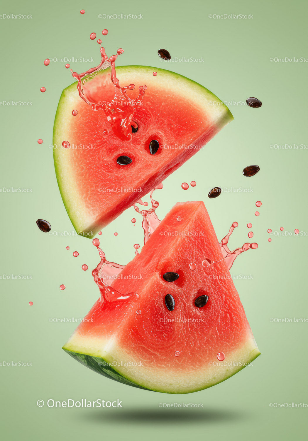 Fresh Watermelon Slices with Juicy Splash on Green