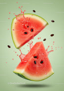 Fresh Watermelon Slices with Juicy Splash on Green
