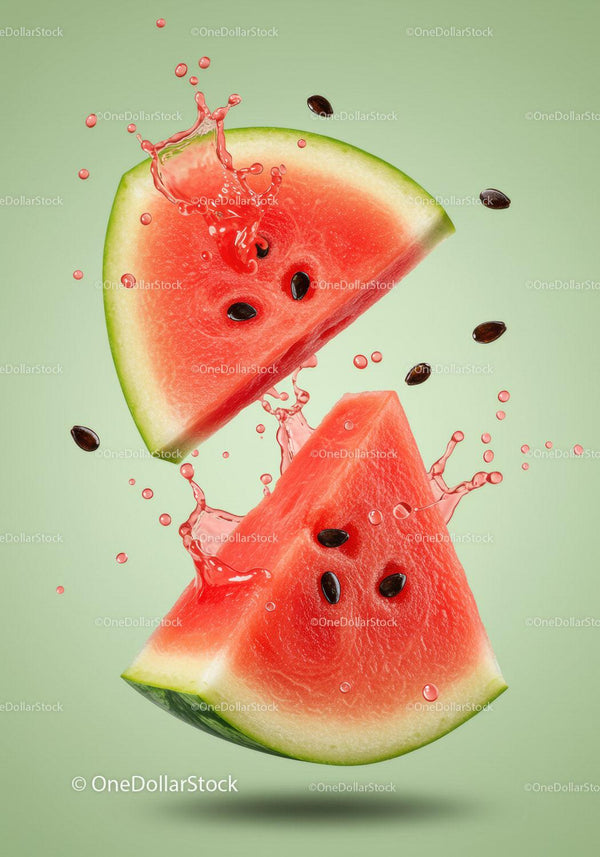 Fresh Watermelon Slices with Juicy Splash on Green