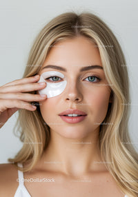 Young Woman Applying Eye Patch for Skincare Routine