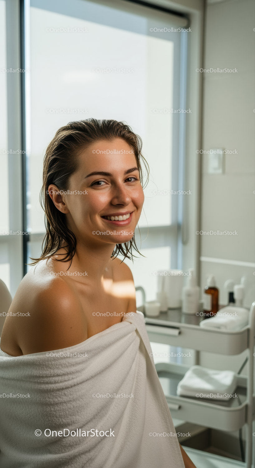 Młoda kobieta uśmiechająca się podczas zabiegów pielęgnacyjnych w salonie spa
