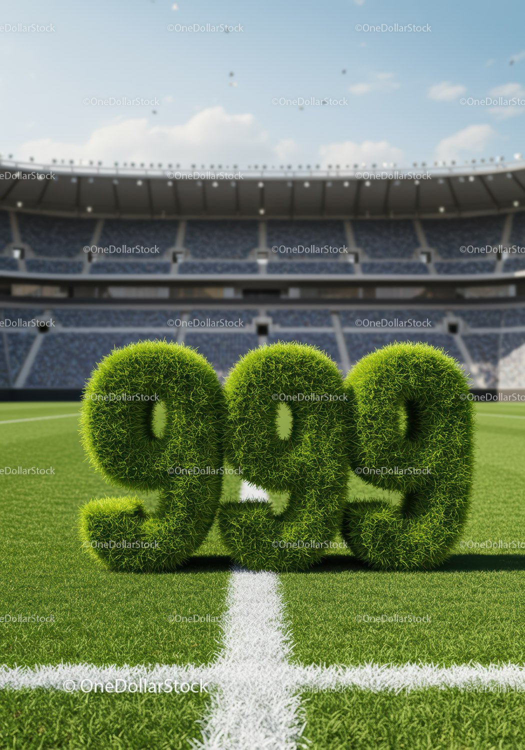 Grass Covered 999 Numbers on Soccer Field Line