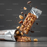 Chocolate Nut Protein Bar Breaking with Nuts and Chunks