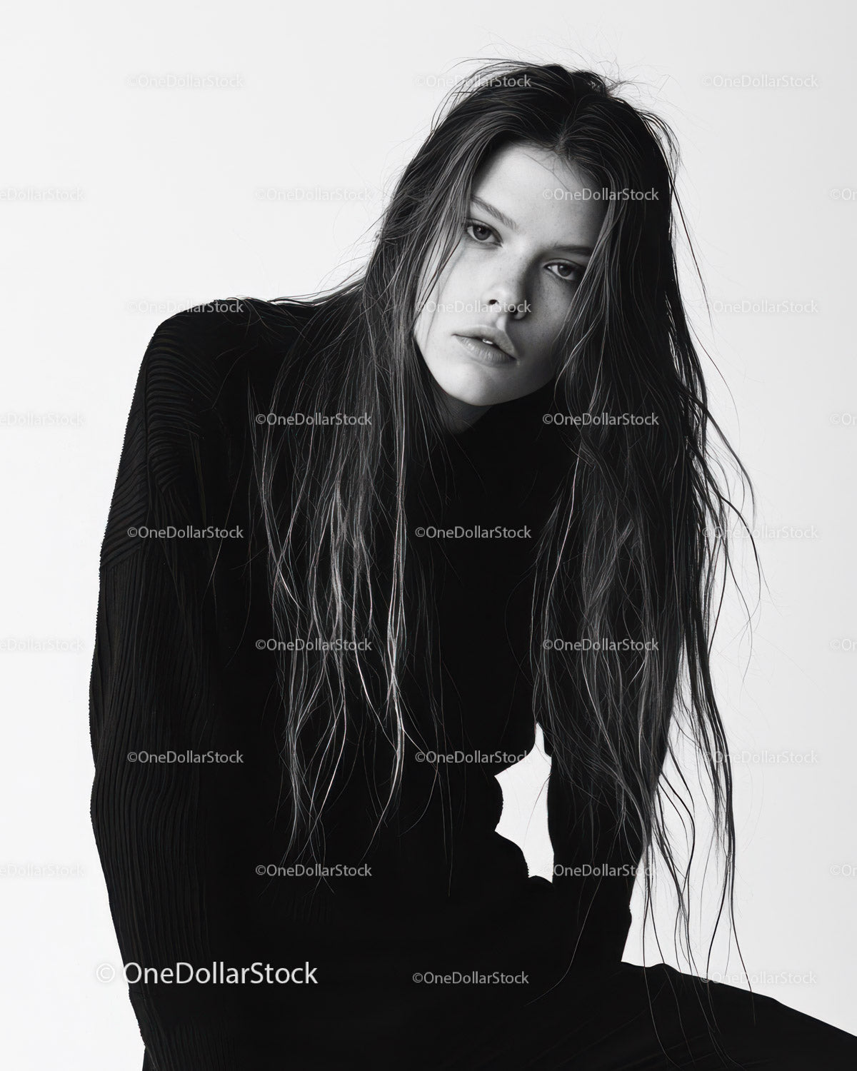 Stylish Woman with Wet Hair in Monochrome Portrait for Fashion and Beauty