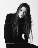Stylish Woman with Wet Hair in Monochrome Portrait for Fashion and Beauty