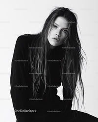 Stylish Woman with Wet Hair in Monochrome Portrait for Fashion and Beauty