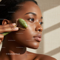 Elegant Woman Receiving Facial Massage with Jade Roller for Glowing Skin