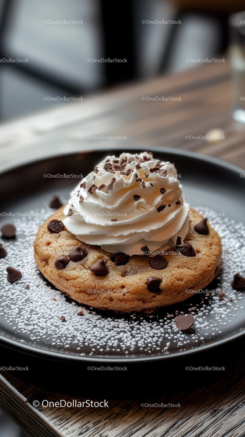 Chocolate Chip Cookie with Whipped Cream and Chocolate Topping